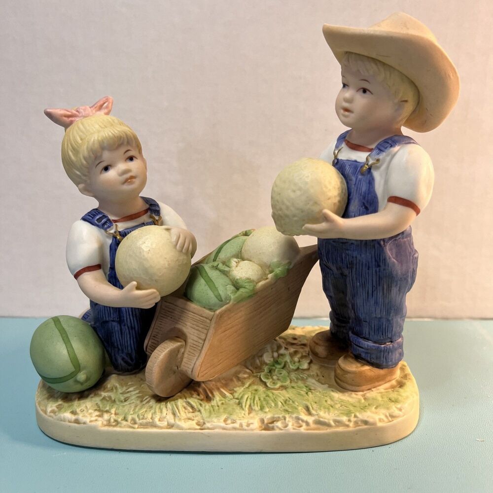 Denim Days Figurine #1512 The Melon Patch 1985 Homco Danny & Debbie Vintage